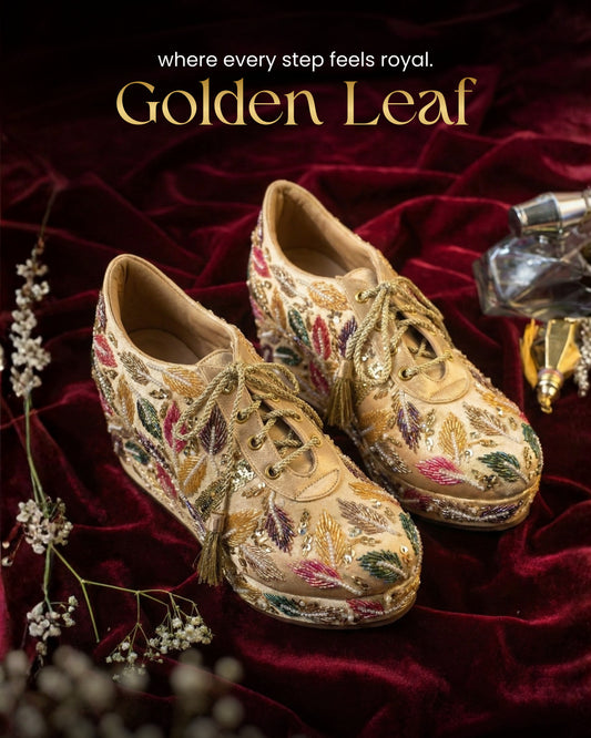 Golden Leaf-Multicolor Embroidered Gold Wedge