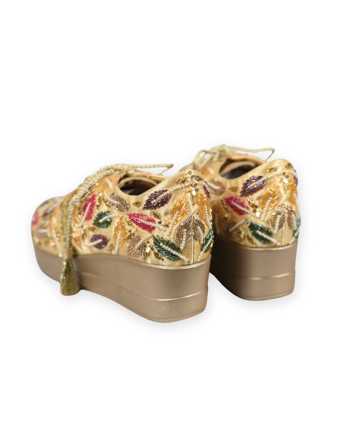 Golden Aura-Gold Embroidered Wedge Sneakers