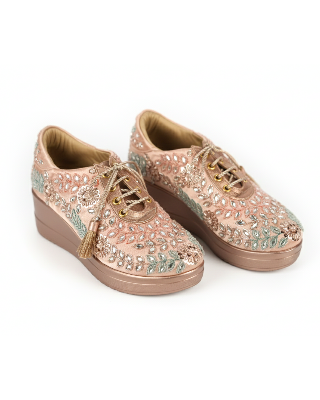 Rose Gold Enchant Embellished Wedge Sneakers