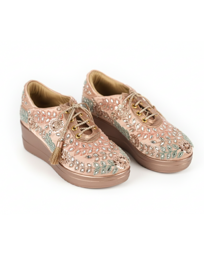 Rose Gold Enchant Embellished Wedge Sneakers