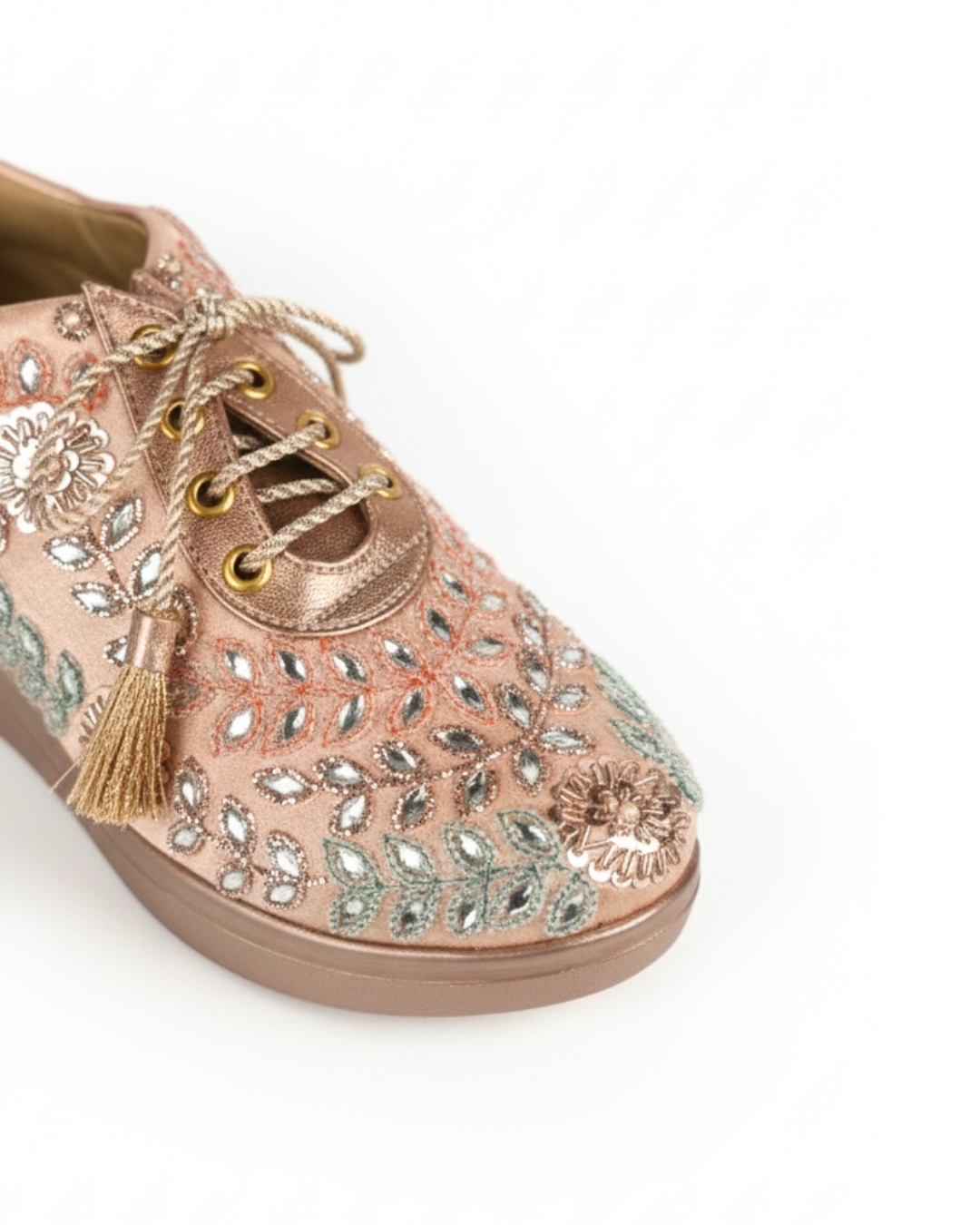 Rose Gold Enchant Embellished Wedge Sneakers