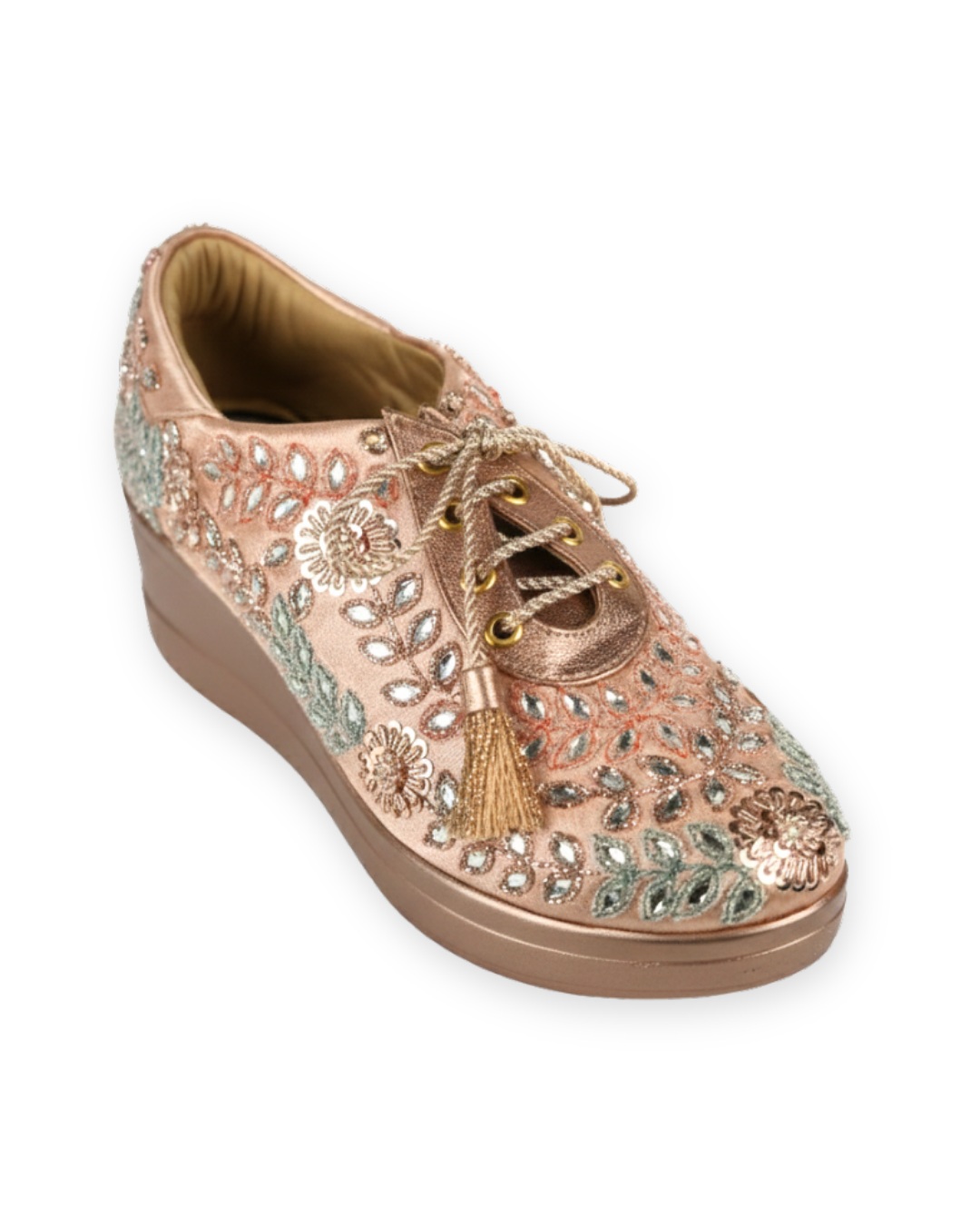 Rose Gold Enchant Embellished Wedge Sneakers