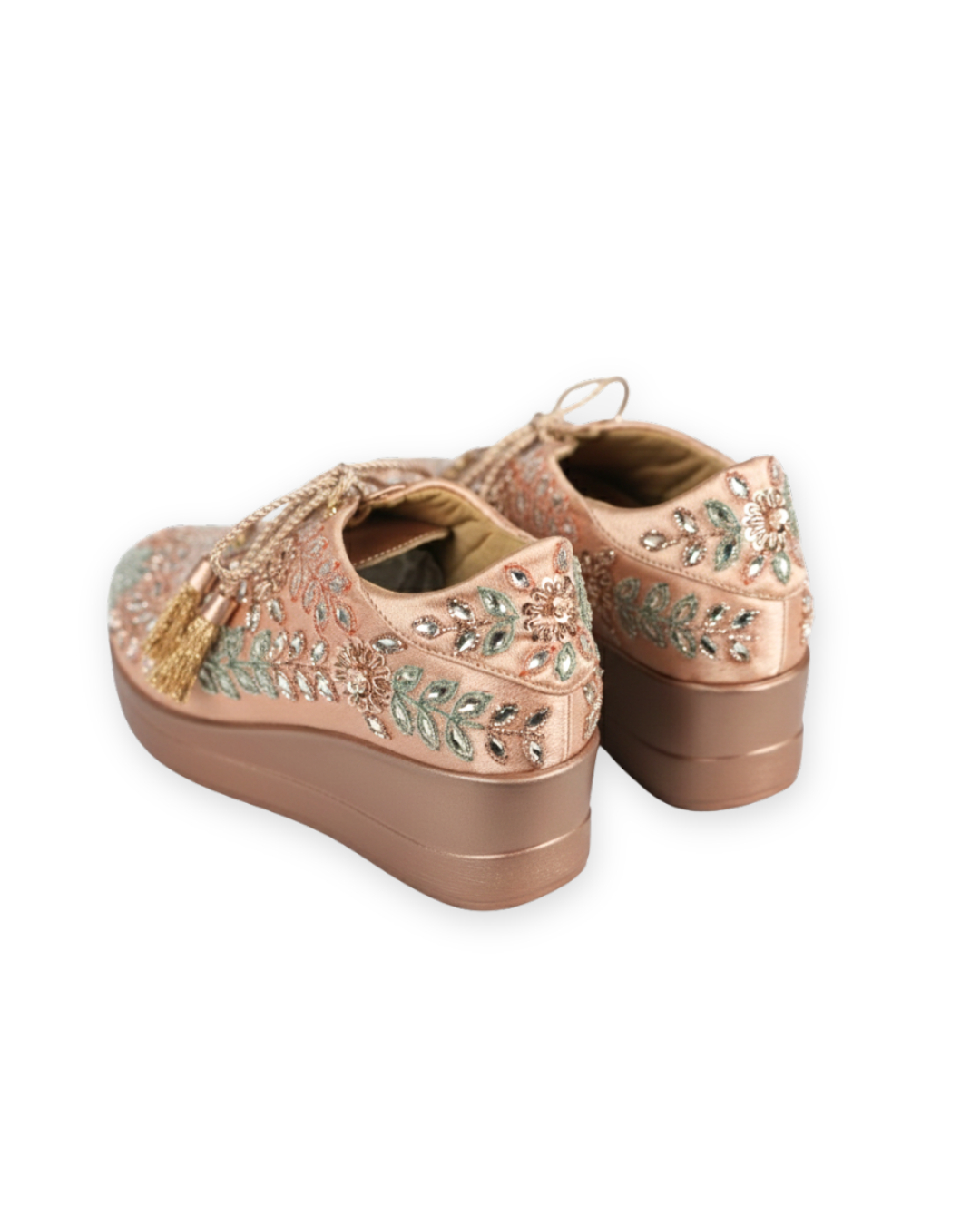 Rose Gold Enchant Embellished Wedge Sneakers