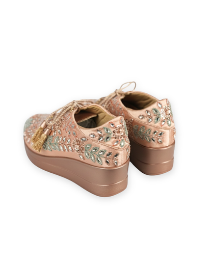 Rose Gold Enchant Embellished Wedge Sneakers