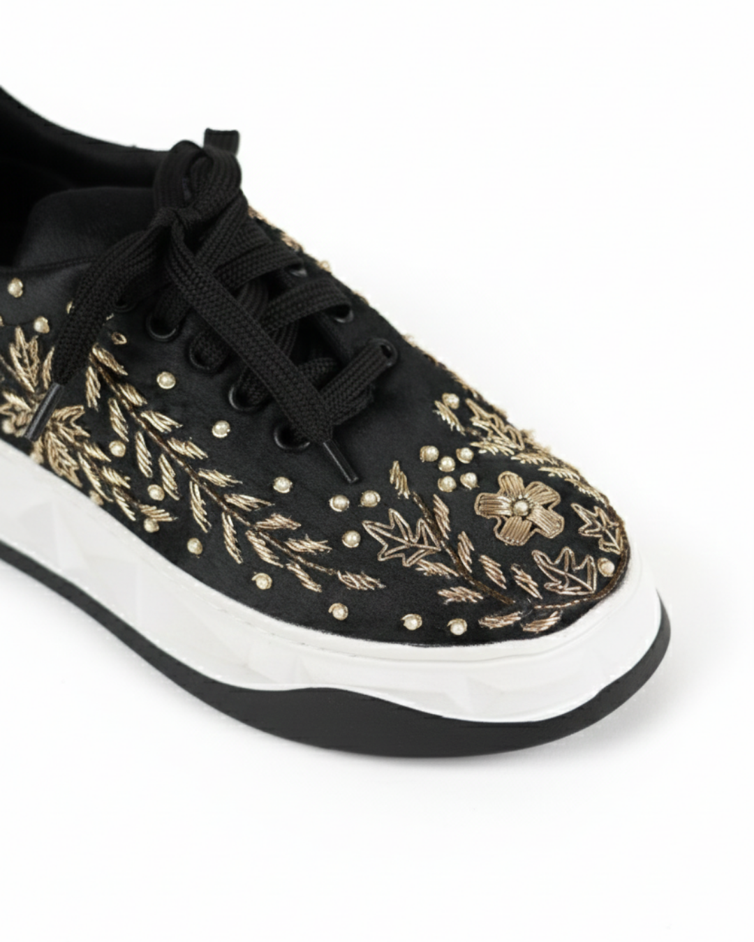 Noir Luxe Gold-Black Embroidered Ethnic Sneakers