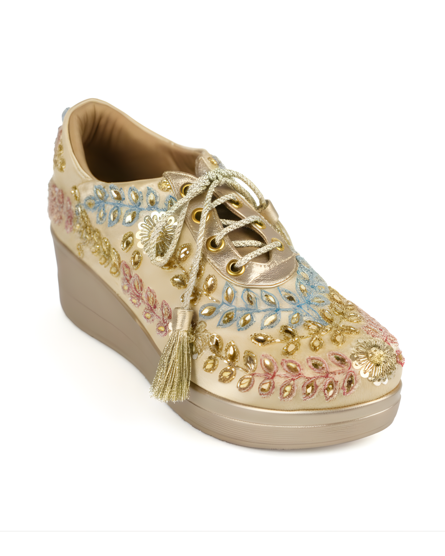 Pastel Multicolor Embroidered Gold Bridal Sneakers