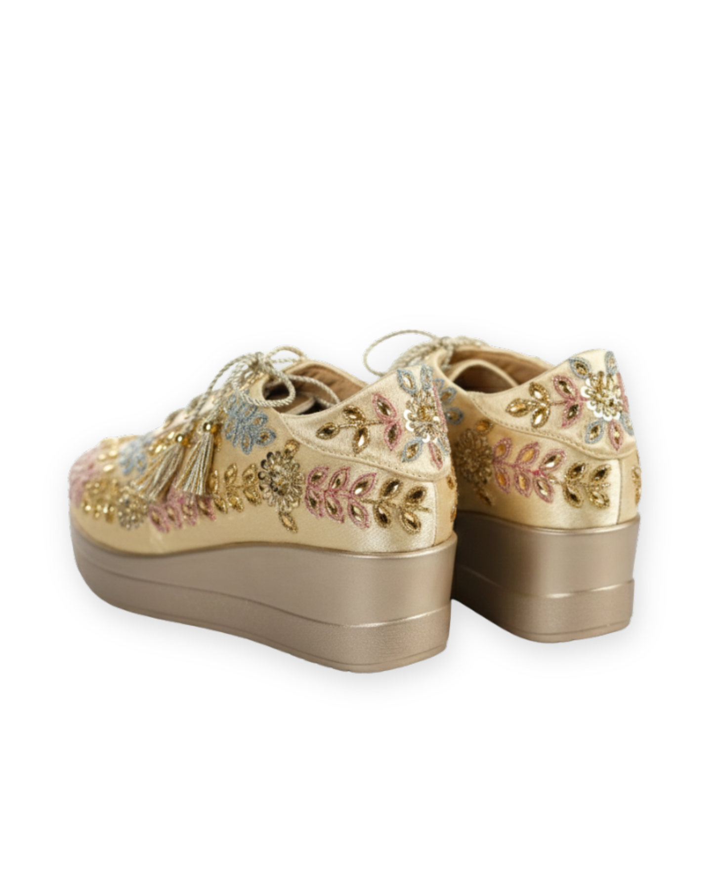 Pastel Multicolor Embroidered Gold Bridal Sneakers