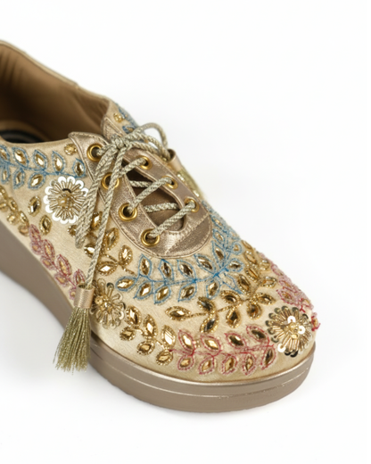 Pastel Multicolor Embroidered Gold Bridal Sneakers