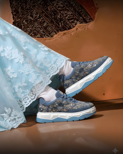 Gray Aura-Embroidered Ethnic Sneakers