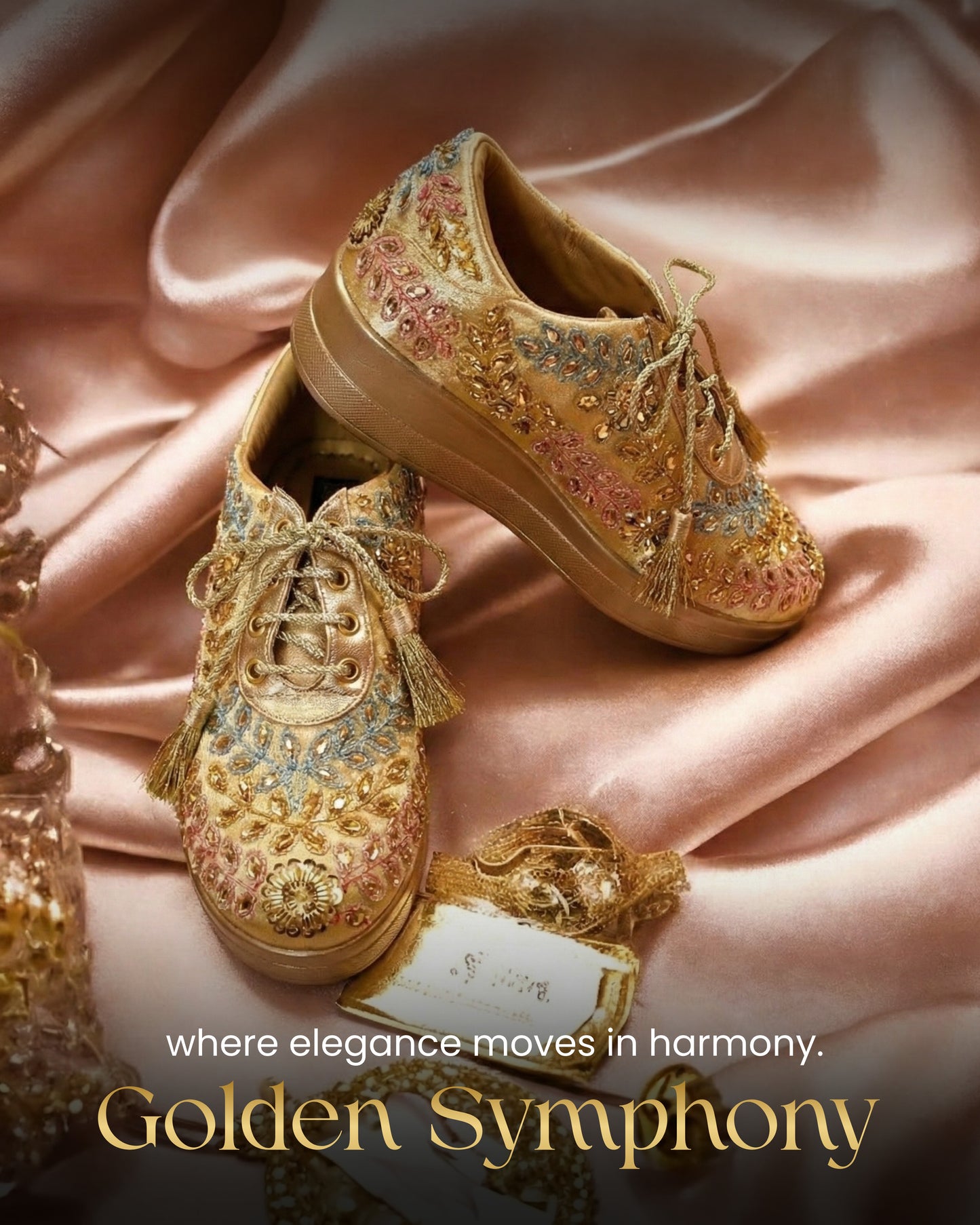 Pastel Multicolor Embroidered Gold Bridal Sneakers