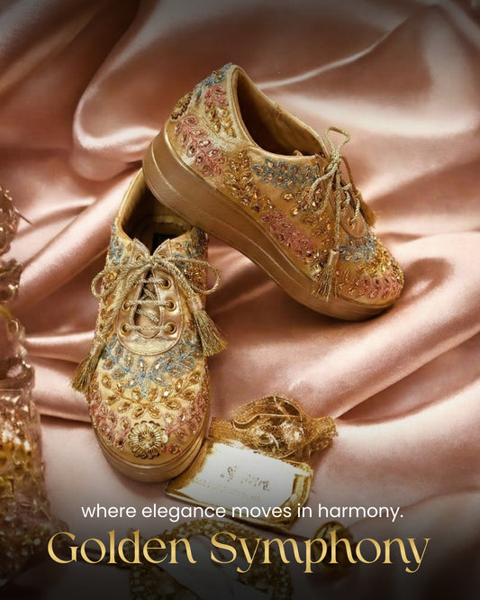 Pastel Multicolor Embroidered Gold Bridal Sneakers