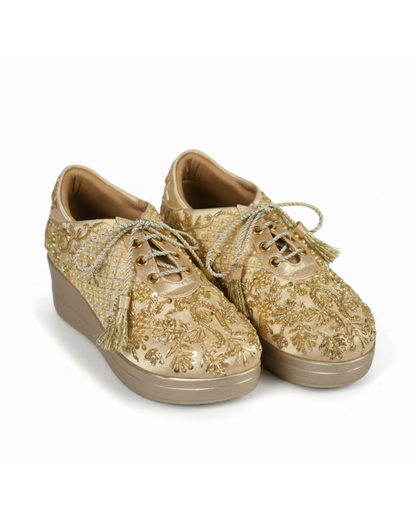 Premium Gold -Embroidered Wedge Sneakers