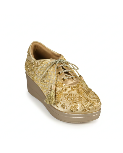 Premium Gold -Embroidered Wedge Sneakers