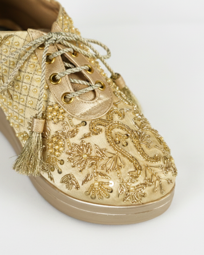 Premium Gold -Embroidered Wedge Sneakers
