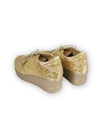 Premium Gold -Embroidered Wedge Sneakers