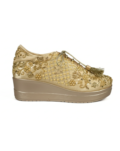 Premium Gold -Embroidered Wedge Sneakers