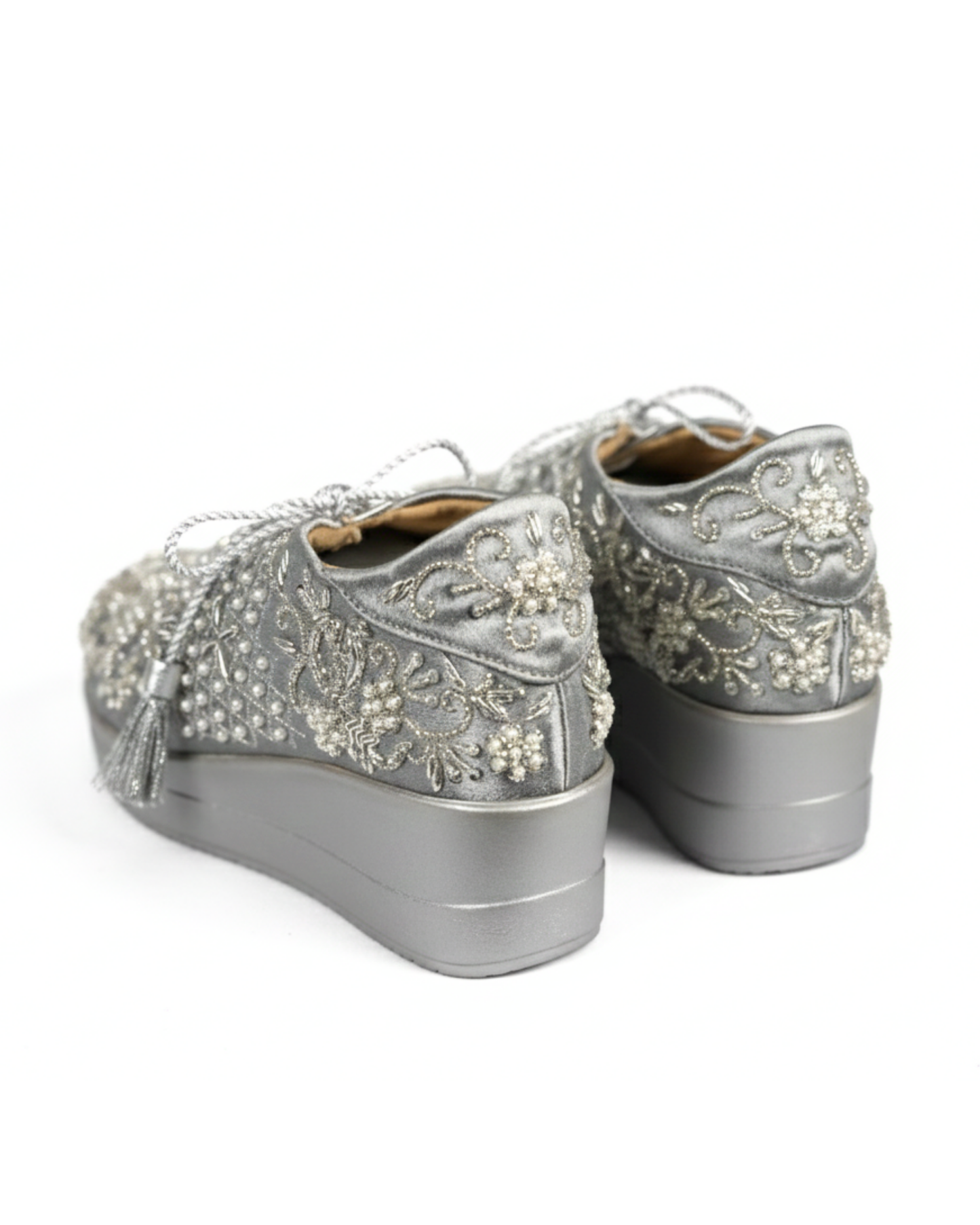 Premium Silver Serenity Embroidered Grey Platform Sneakers