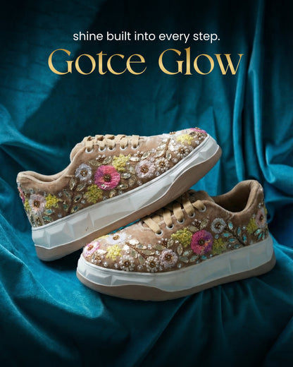 Gotce Glow-Floral Embroidered Velvet Ethnic Sneakers