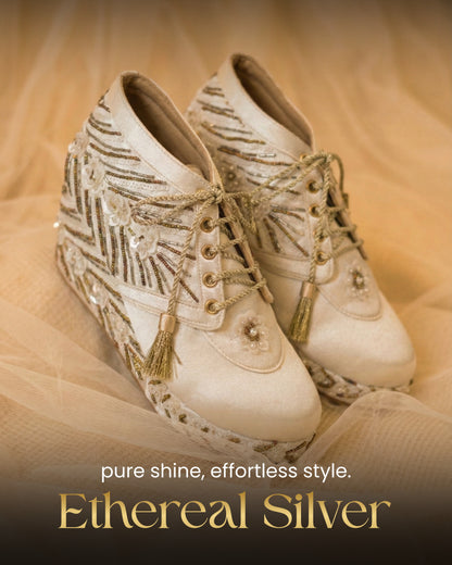 Ethereal silver-Embellished Wedge Sneakers