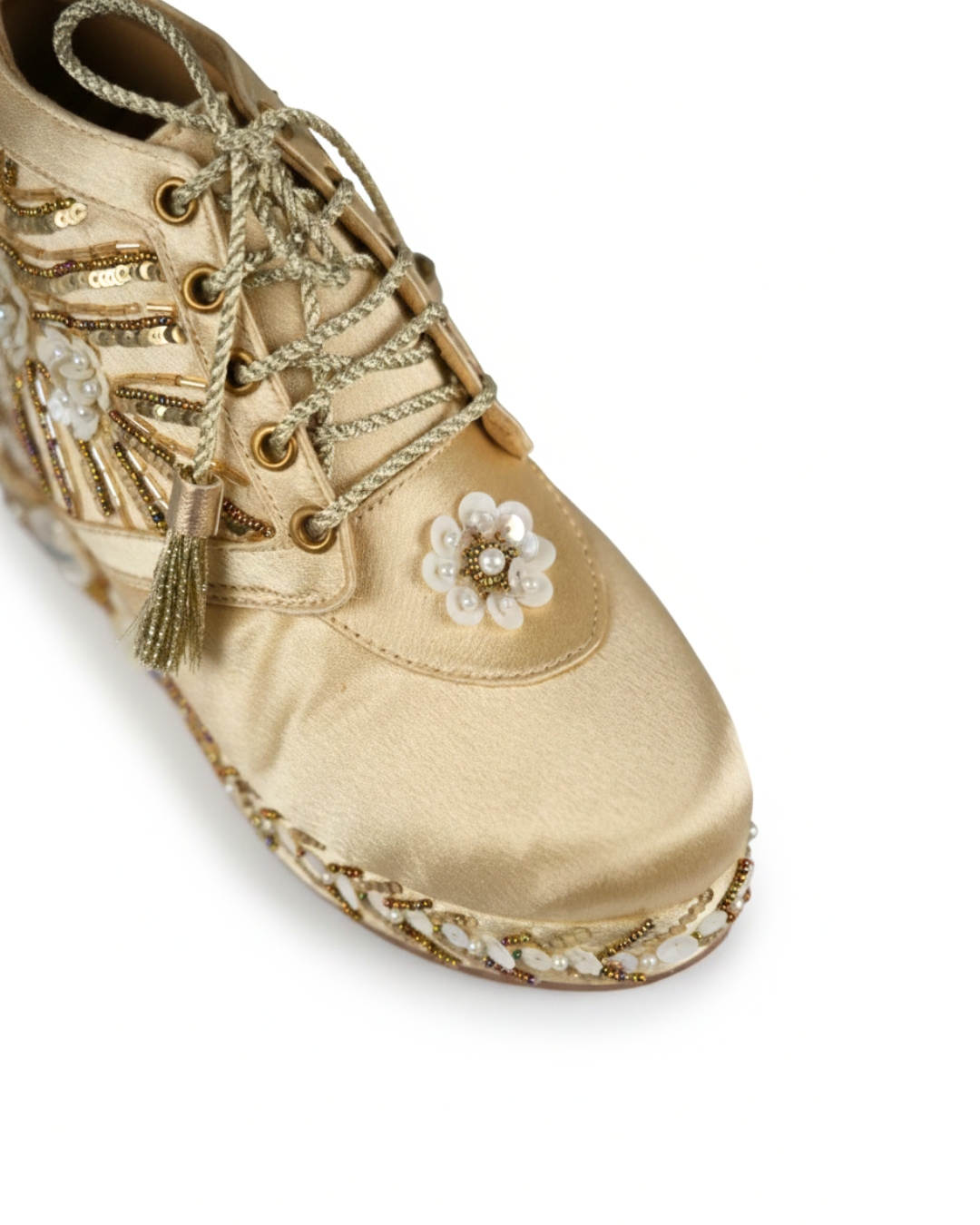Noor Eclcat-Royal Gold Embellished Wedge Sneakers