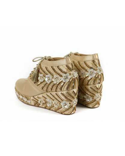 Noor Eclcat-Royal Gold Embellished Wedge Sneakers