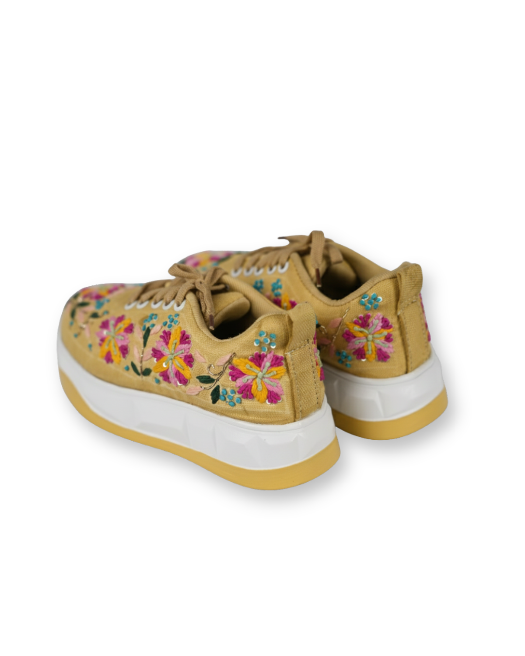 Rang Rez-Mustard Hand-Embroidered Floral Ethnic Sneakers