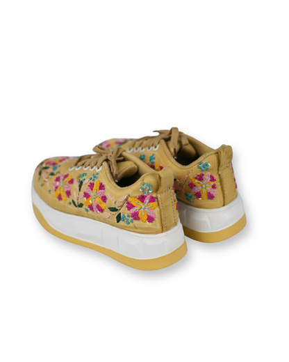 Rang Rez-Mustard Hand-Embroidered Floral Ethnic Sneakers