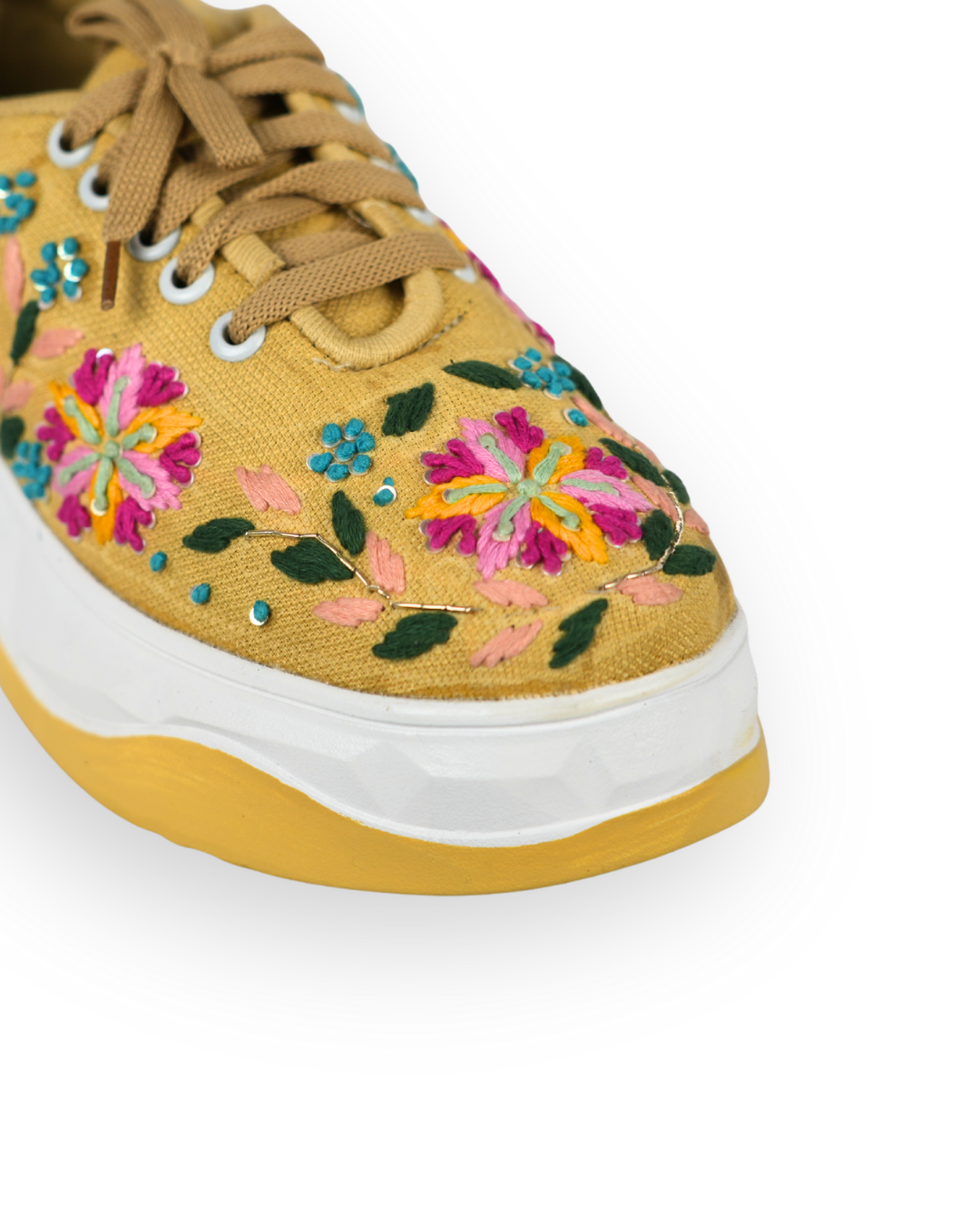Rang Rez-Mustard Hand-Embroidered Floral Ethnic Sneakers