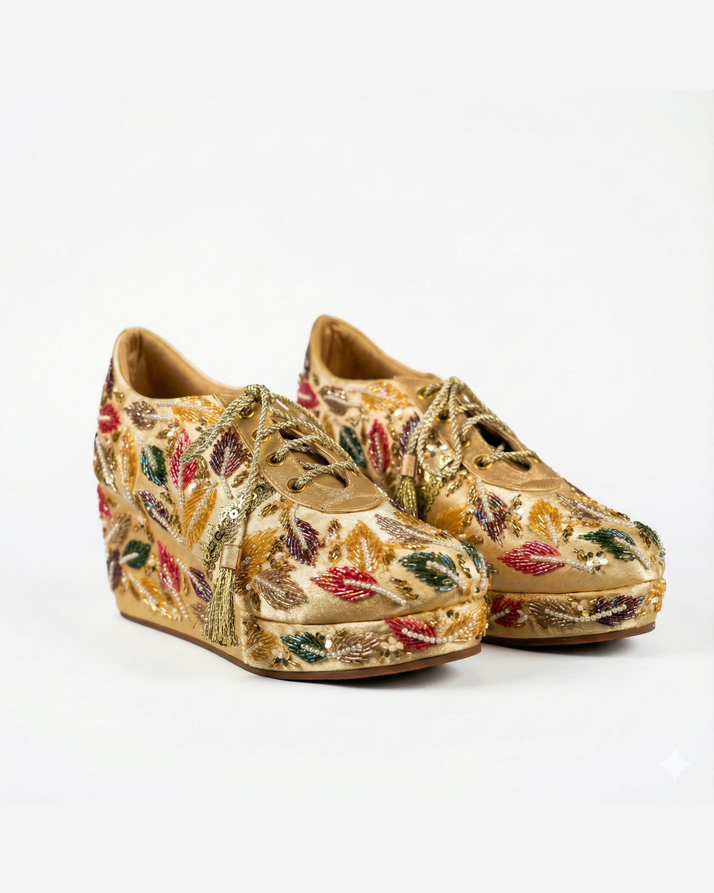 Golden Leaf-Multicolor Embroidered Gold Wedge