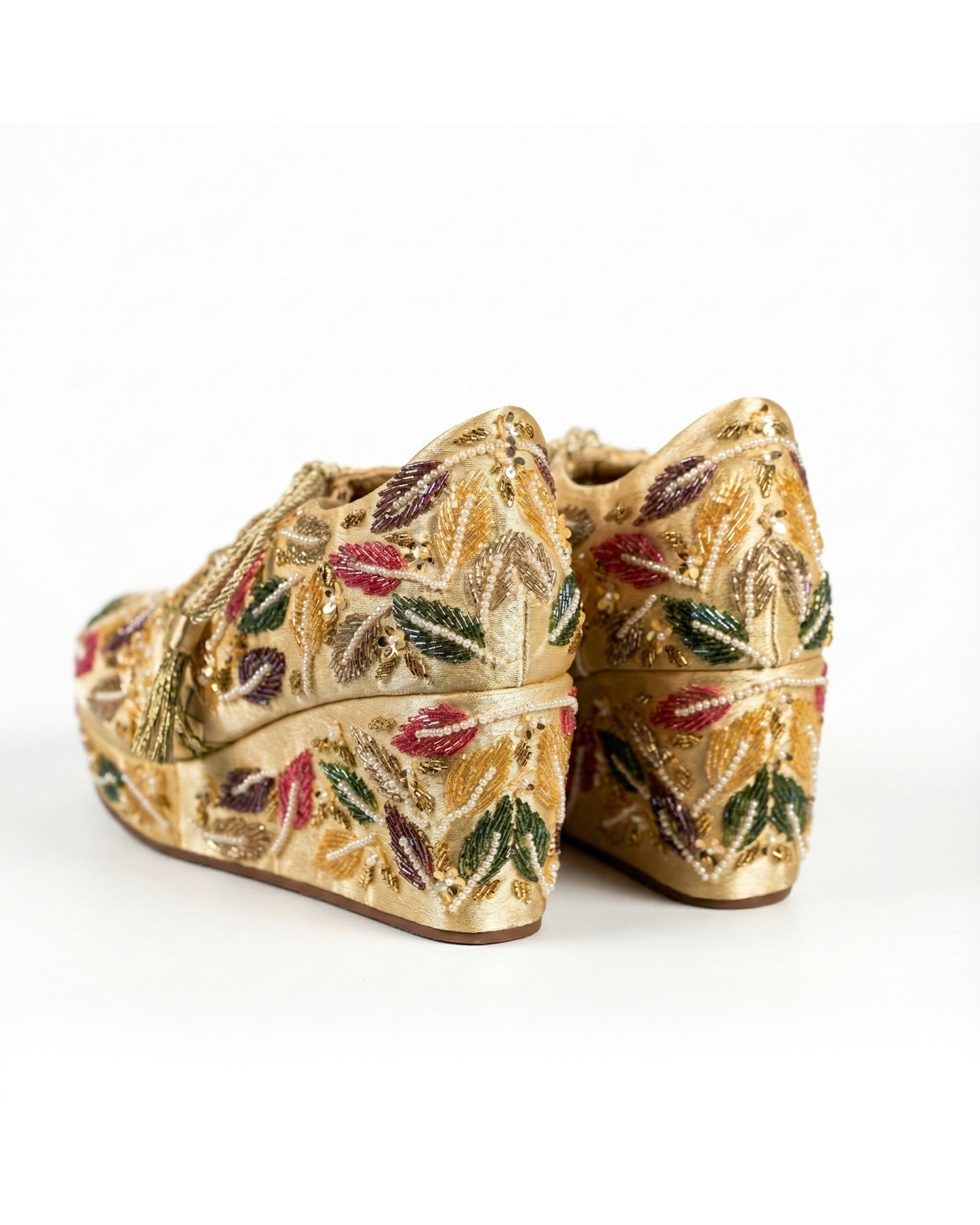 Golden Leaf-Multicolor Embroidered Gold Wedge