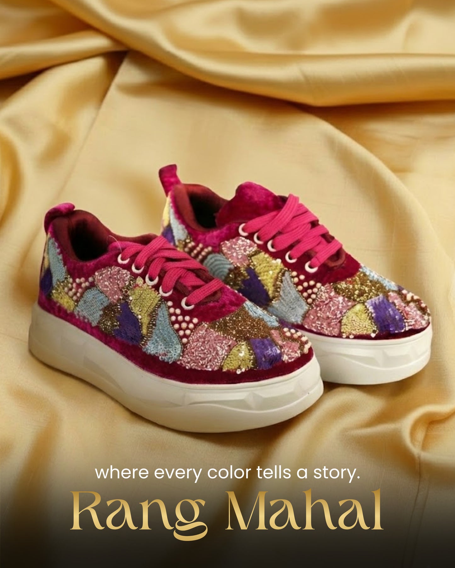 Rang Mahal-Fuchsia Multicolor Sequin Embroidered Ethnic Sneakers
