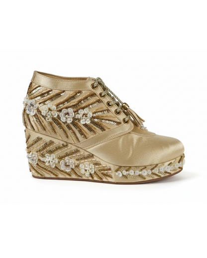 Noor Eclcat-Royal Gold Embellished Wedge Sneakers
