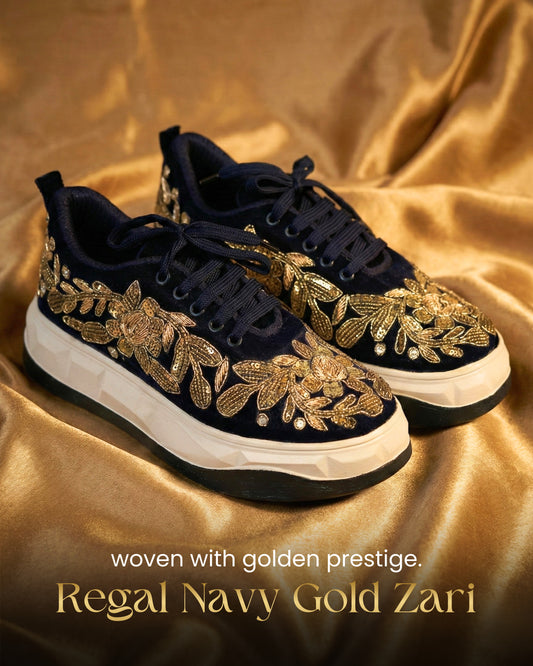 Regal Navy Gold Zari Embroidered Ethnic Sneakers