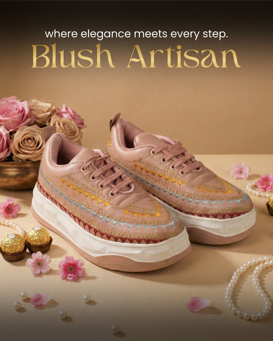 Blush Artisan -Nude-Pink Casual Shoes with Colorful Stitching