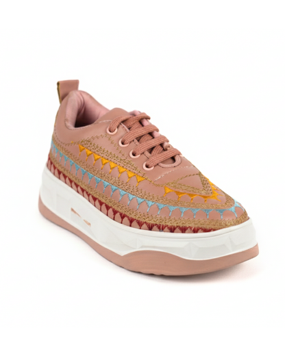 Blush Artisan -Nude-Pink Casual Shoes with Colorful Stitching