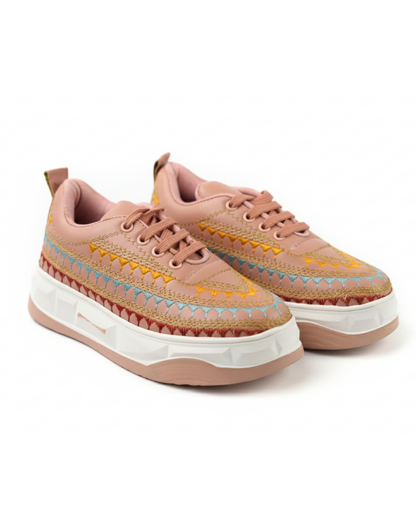 Blush Artisan -Nude-Pink Casual Shoes with Colorful Stitching