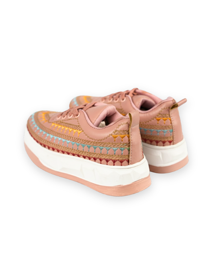 Blush Artisan -Nude-Pink Casual Shoes with Colorful Stitching