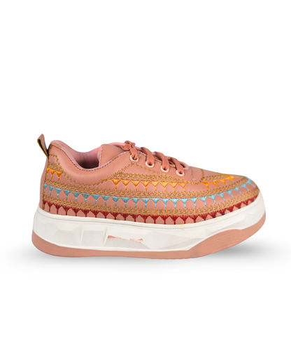 Blush Artisan -Nude-Pink Casual Shoes with Colorful Stitching