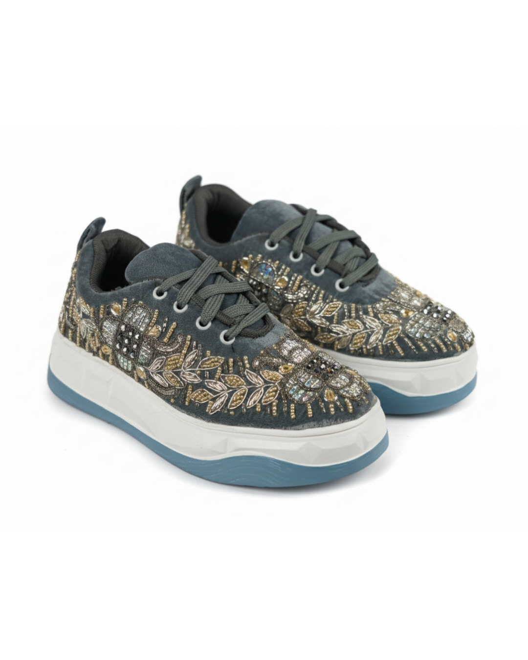 Gray Aura-Embroidered Ethnic Sneakers