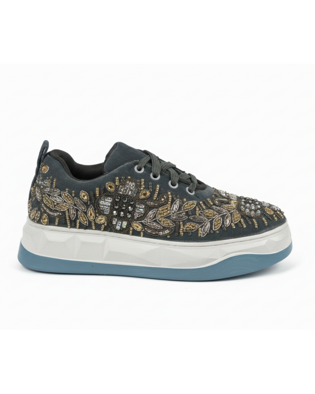 Gray Aura-Embroidered Ethnic Sneakers