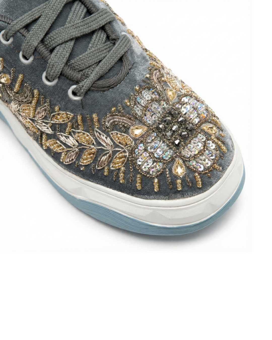 Gray Aura-Embroidered Ethnic Sneakers