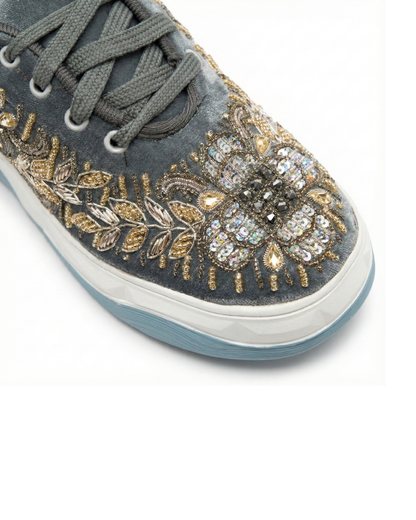 Gray Aura-Embroidered Ethnic Sneakers