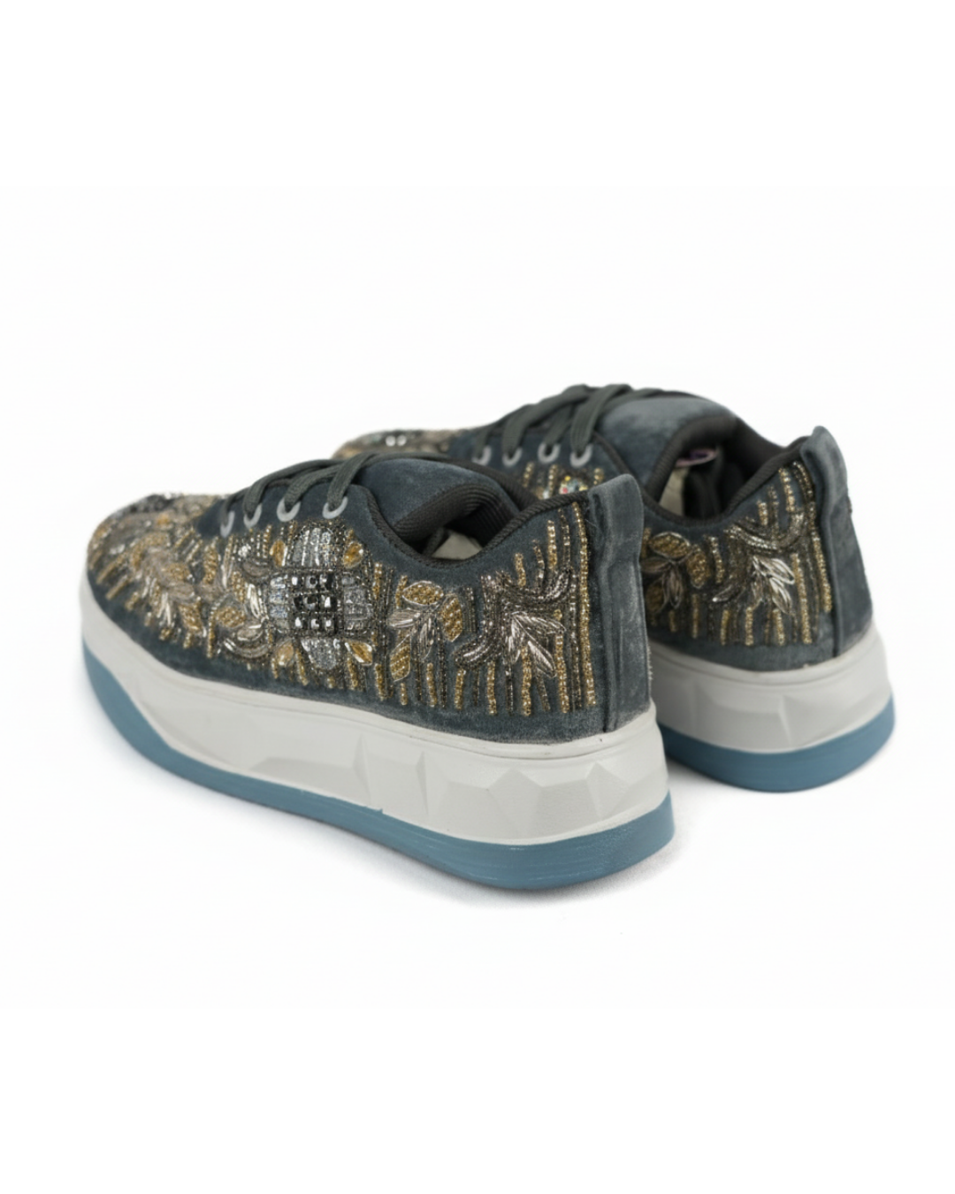 Gray Aura-Embroidered Ethnic Sneakers