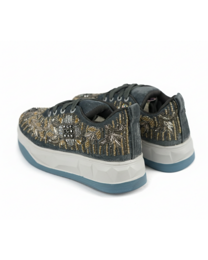 Gray Aura-Embroidered Ethnic Sneakers