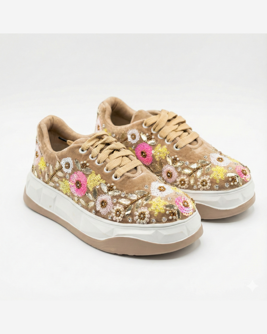 Gotce Glow-Floral Embroidered Velvet Ethnic Sneakers