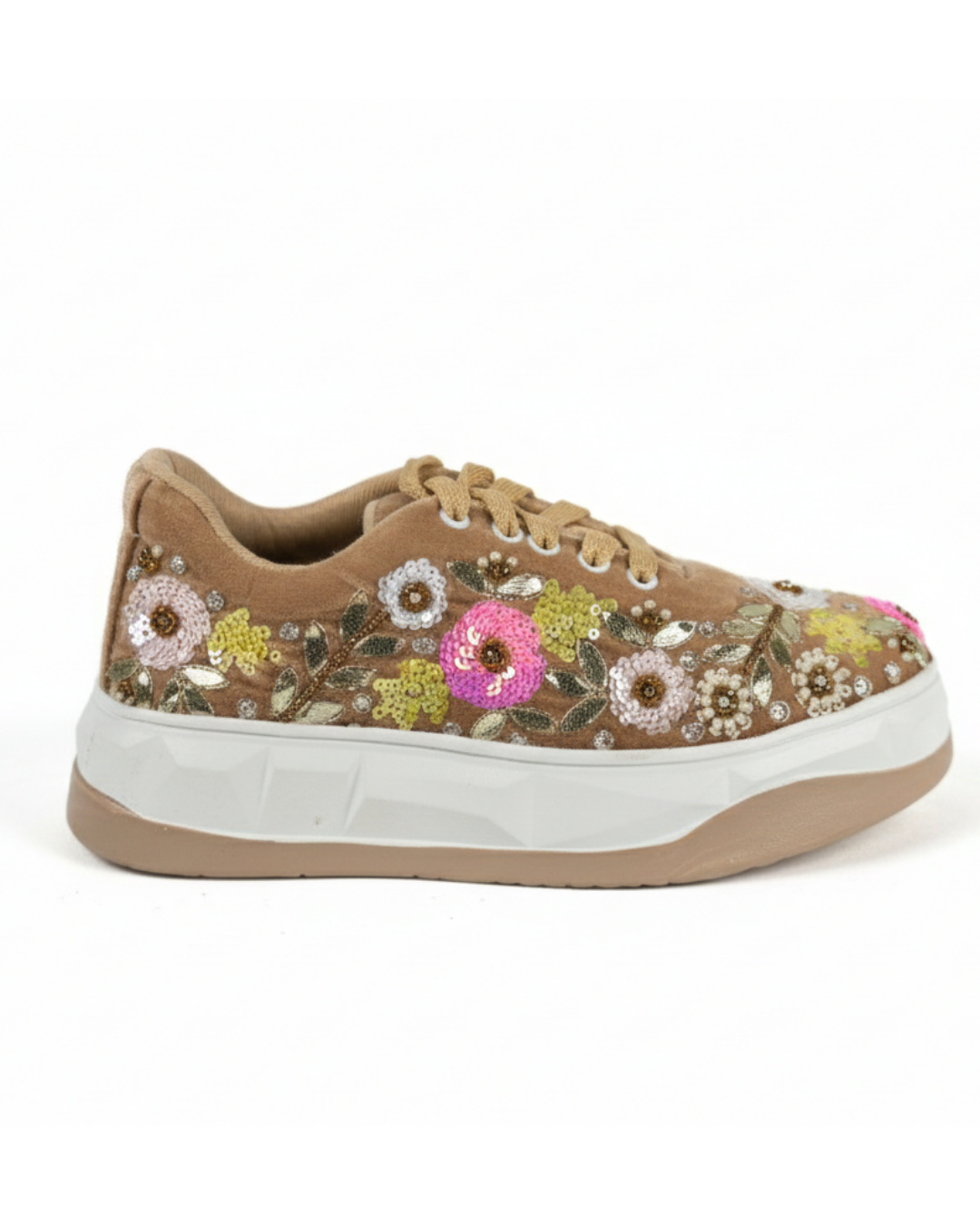 Gotce Glow-Floral Embroidered Velvet Ethnic Sneakers