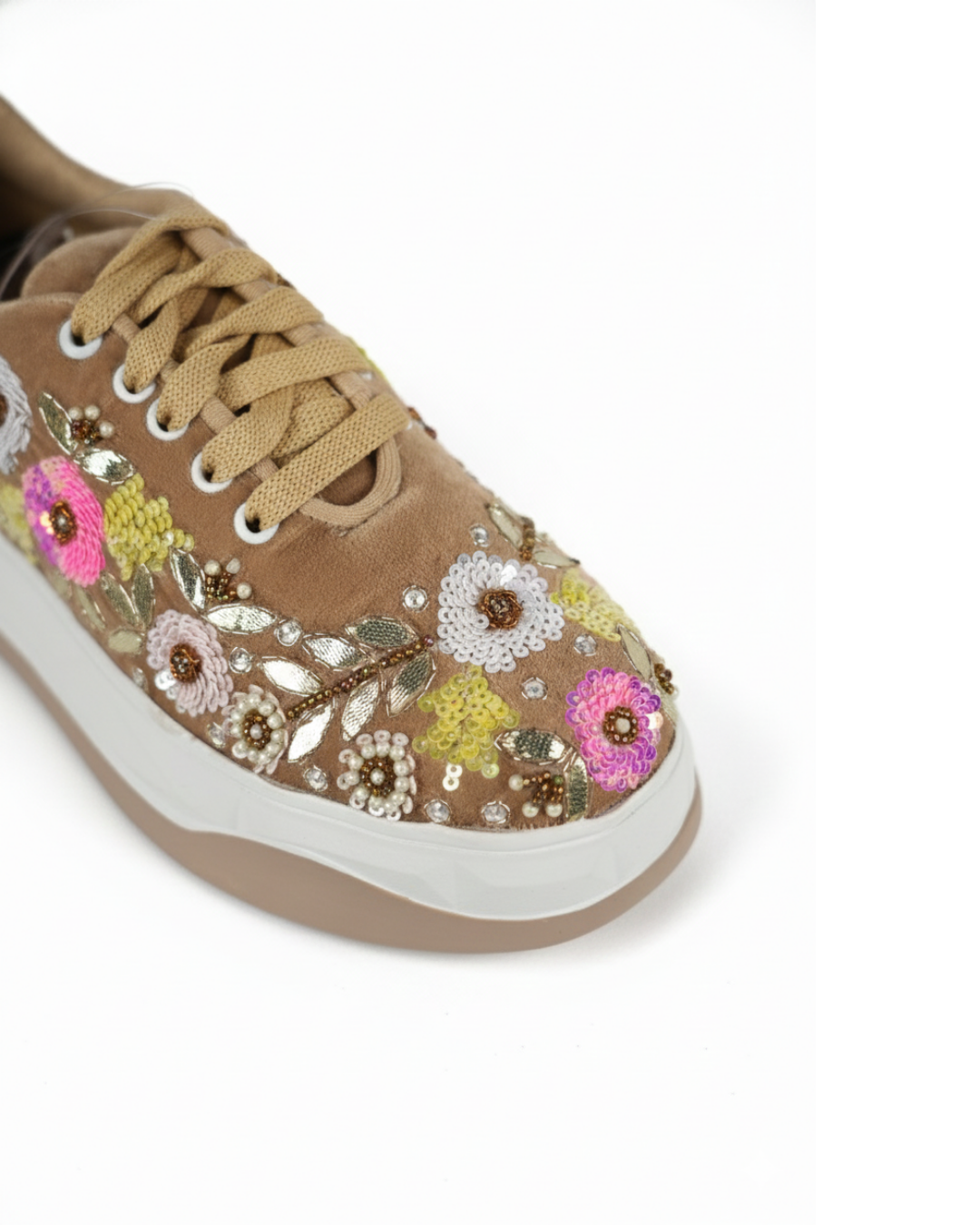 Gotce Glow-Floral Embroidered Velvet Ethnic Sneakers