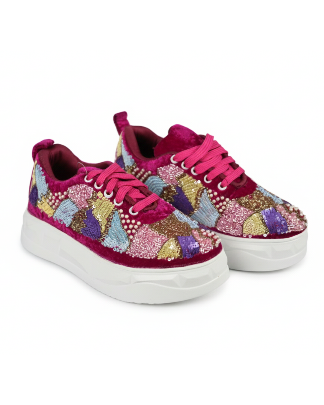 Rang Mahal-Fuchsia Multicolor Sequin Embroidered Ethnic Sneakers