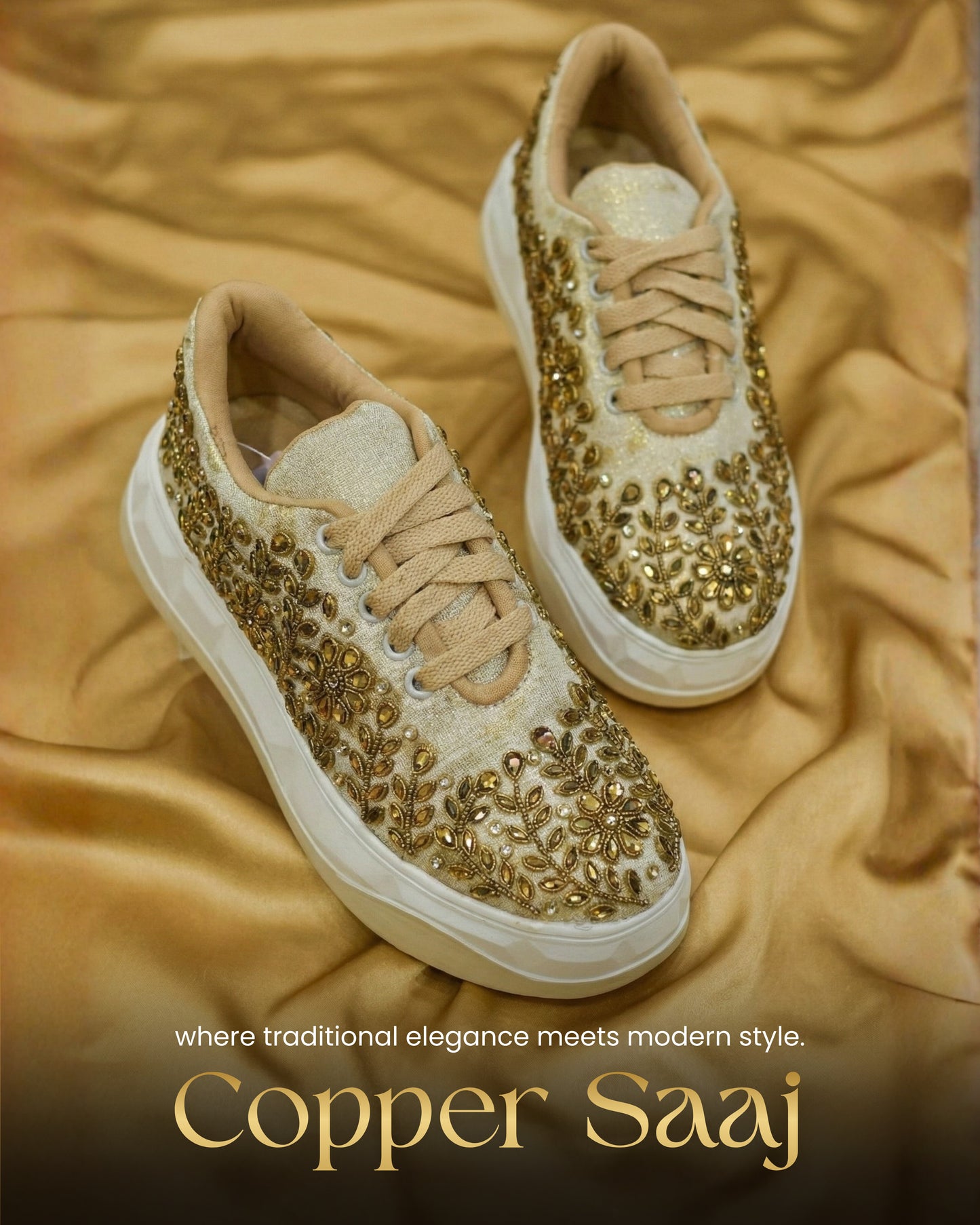 Copper Saaj-Gold Embellished Sneakers