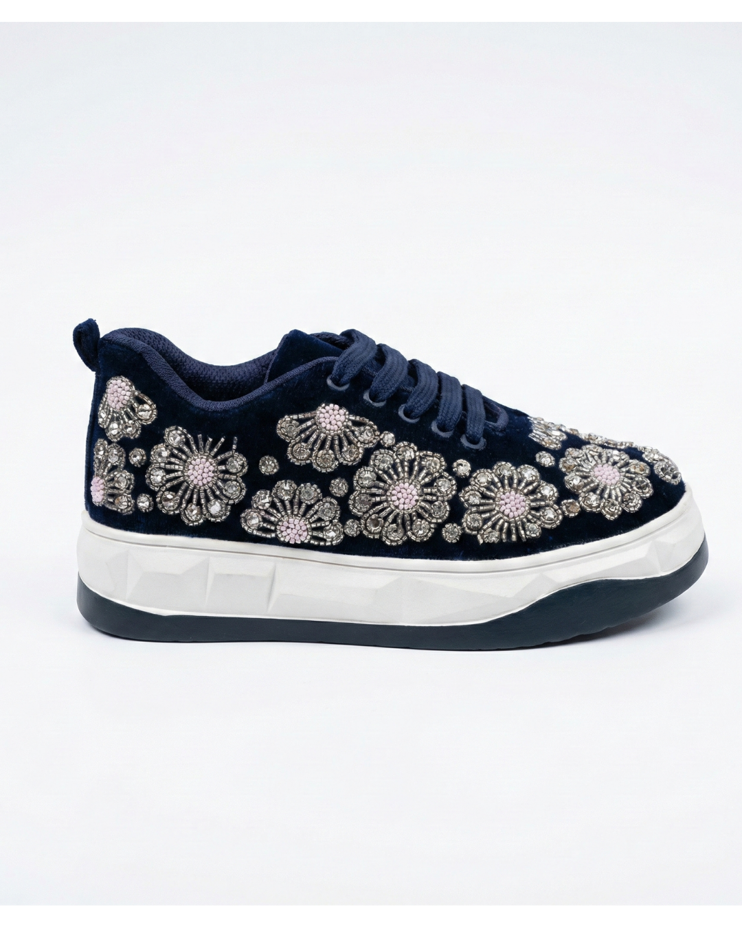 Midnight Royal-Navy Blue Velvet Embroidered Ethnic Sneakers